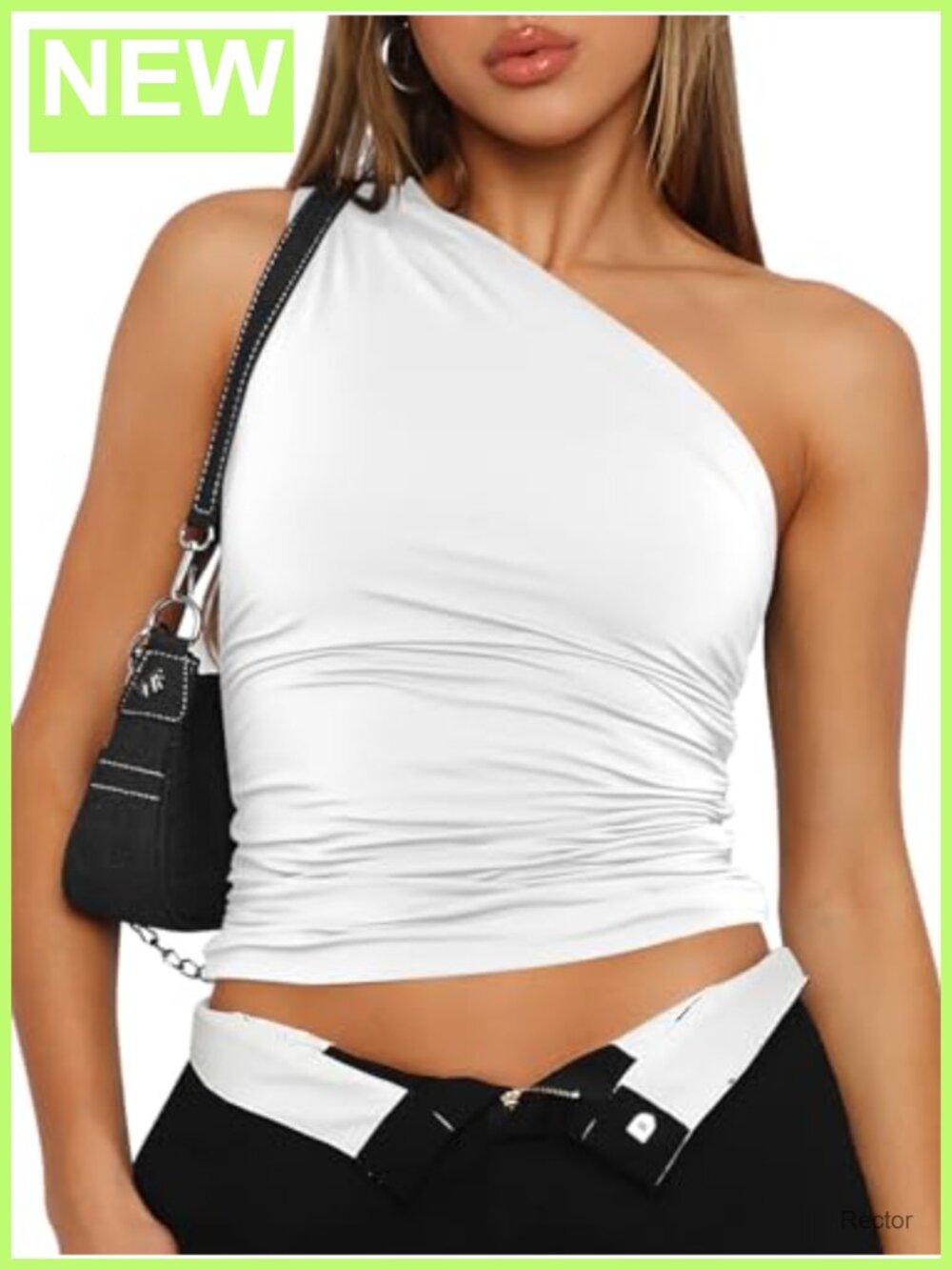 Womens One Shoulder Crop Top Sleeveless Stretch Party Going Out Shirt